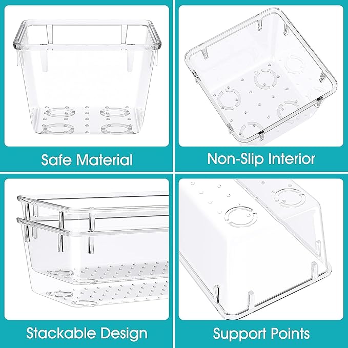 StorMiracle 28 PCS Clear Plastic Drawer Organizers Set, 4 Size Desk Drawer - Image 3