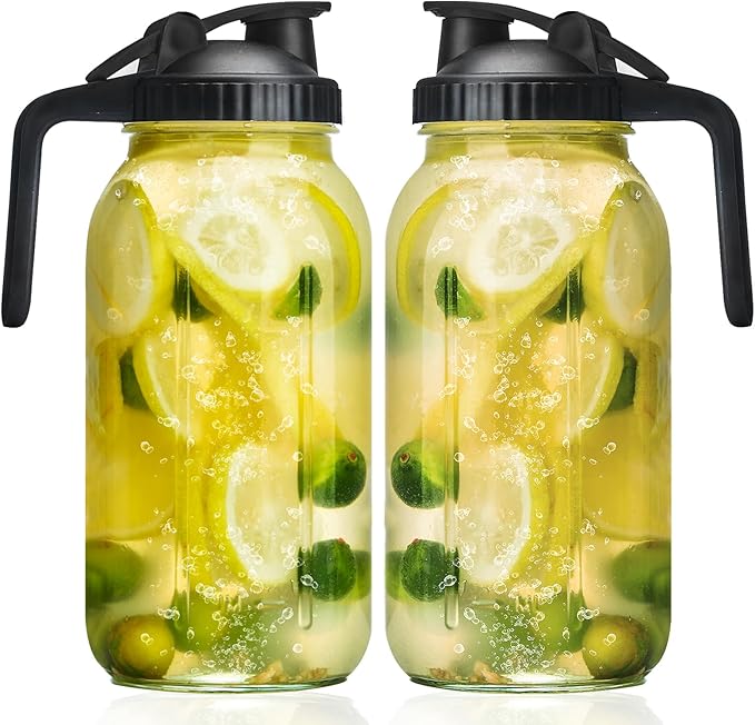 Glass Mason Jars Pitcher 64 Oz Pour Spout Lids & Handle Wide Mouth Airtight by Liuruiyu