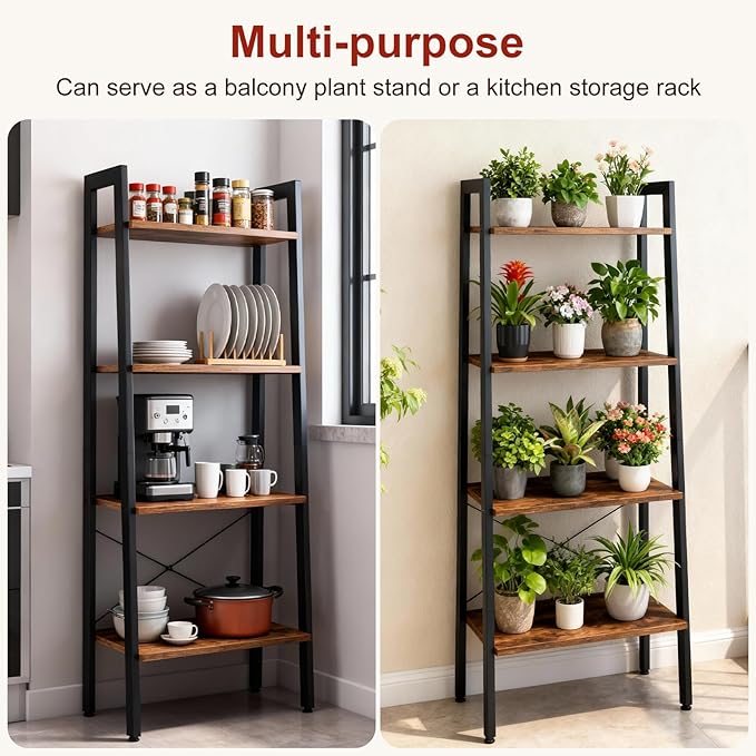 DUMOS Ladder Shelf, 4-Tier Display Bookshelf, Industrial Style Storage Standing - Image 5