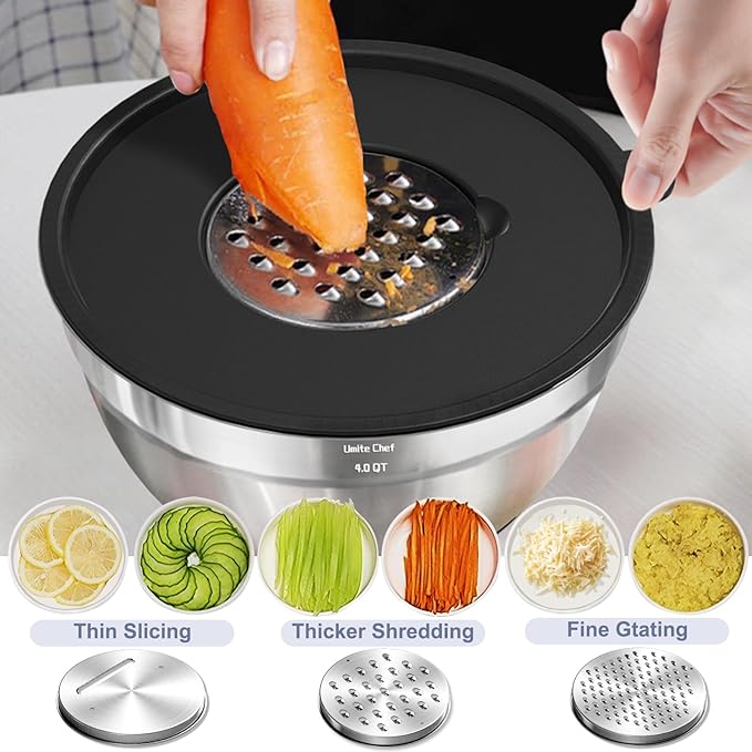 Umite Chef Mixing Bowls with Airtight Lids, 3 Grater Attachments & Non-Slip - Image 8