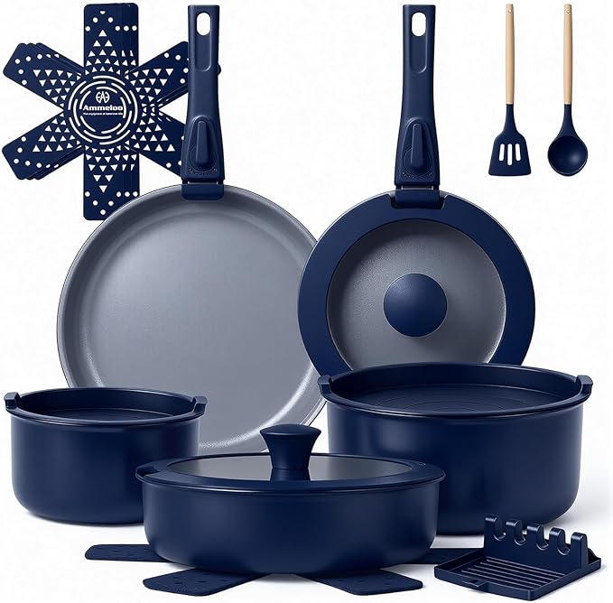 Ammeloo 18-Piece Ceramic Pots and Pans Set Non Stick, Non Toxic Cookware Set by Unknown