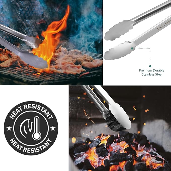 Grill Tongs, 17 Inch Extra Long BBQ Tongs, Premium Stainless Steel Metal Tongs - Image 2