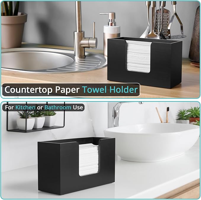 2-Pack Paper Towel Dispenser Countertop, Wooden Bathroom Paper Towel Holder - Image 3
