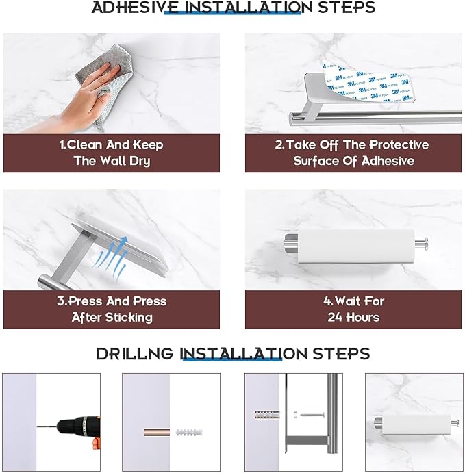 ASTOFLI Paper Towel Holder Under Cabinet No Drilling, Self Adhesive Paper Towel - Image 4