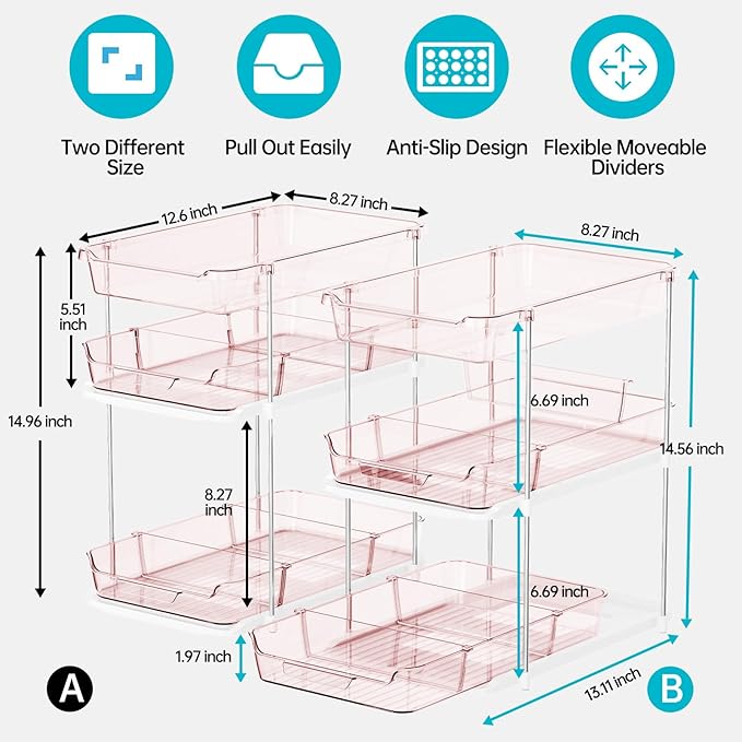 Delamu 2 Pack 3-Tier Bathroom Under Sink Organizers and Storage, Pull Out Clear - Image 2