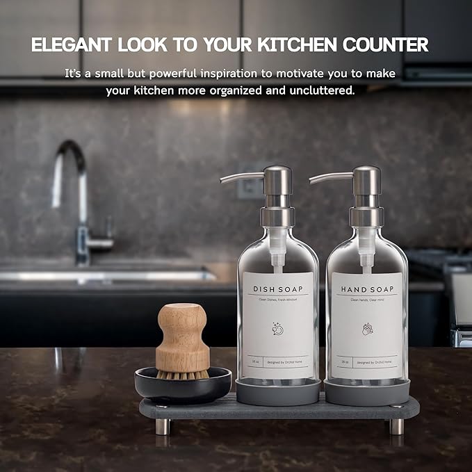 Kitchen Soap Dispenser Set - 16OZ Clear Glass Bottle - Image 5