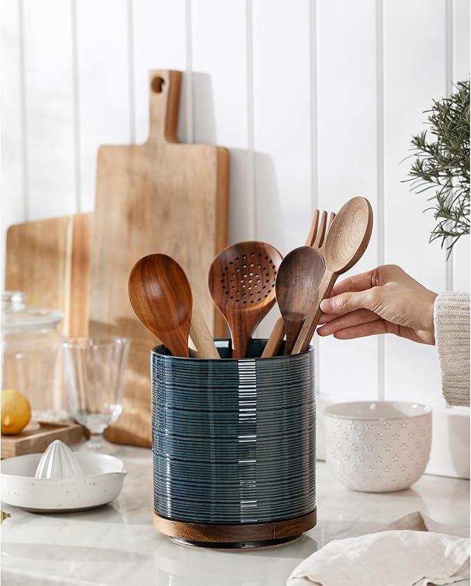 Utensil Holder, 360° Rotating Extra Large Ceramic Kitchen Utensil Holder - Image 2