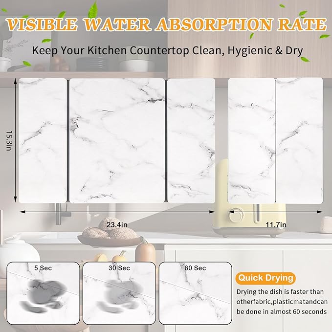 Stone Dish Drying Mat for Kitchen Counter, Absorbent Diatomaceous Earth Bath - Image 2
