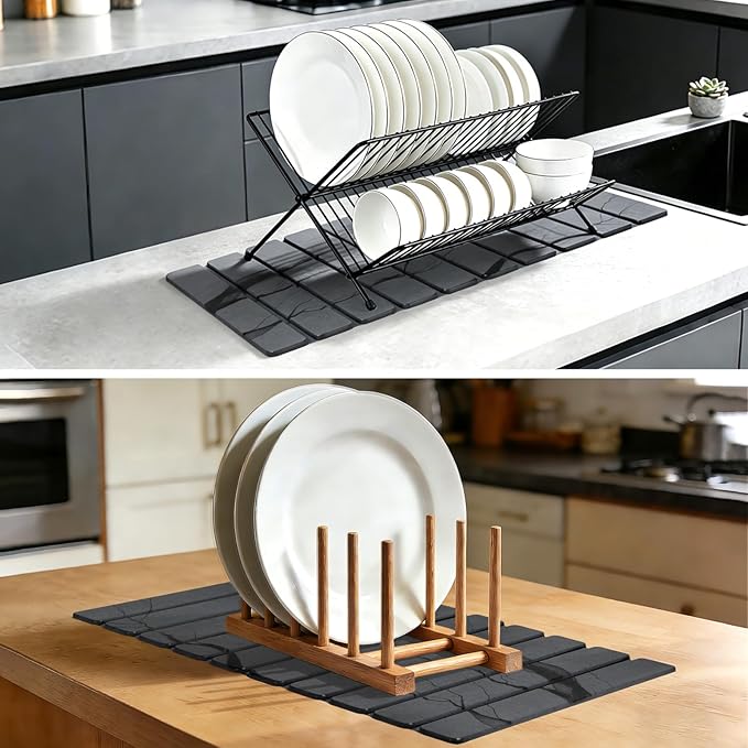 Large Stone Dish Drying Mat for Kitchen Counter, Thin & Light Quick Dry Stone - Image 7