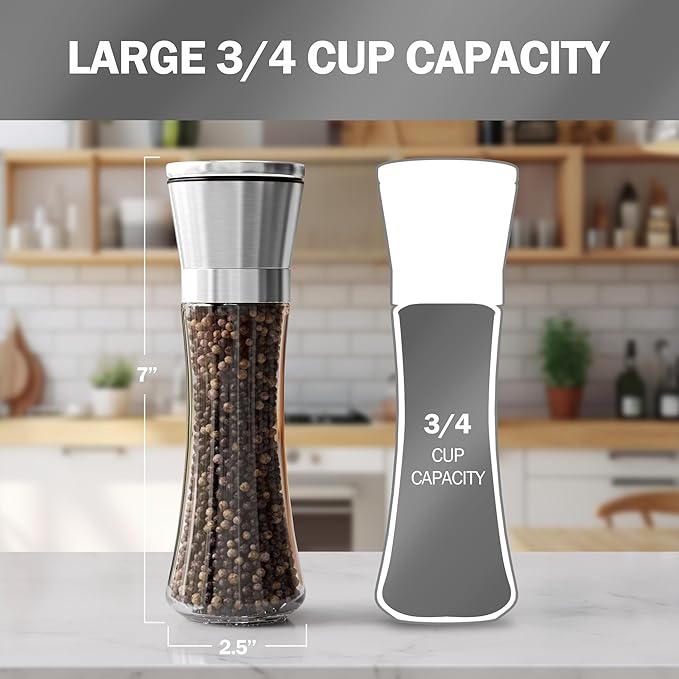 Home EC Premium Stainless Steel Sea Salt and Pepper Grinder Set of 2 - Image 2