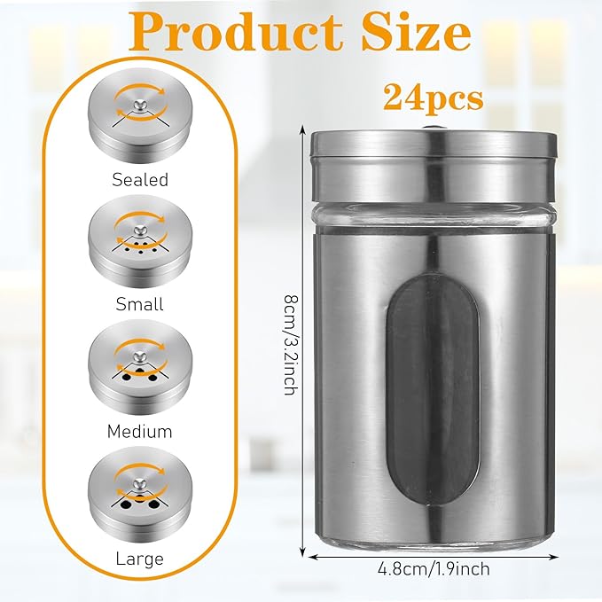 24 Pcs Stainless Steel Spice Jars - Image 2