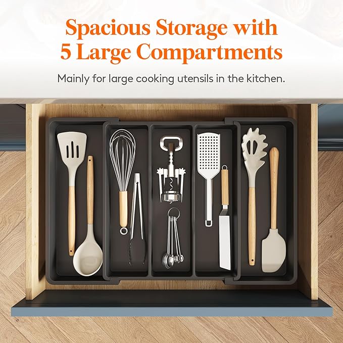 Lifewit Utensil Organizer for Kitchen Drawers, Expandable Cooking Utensil Tray - Image 3
