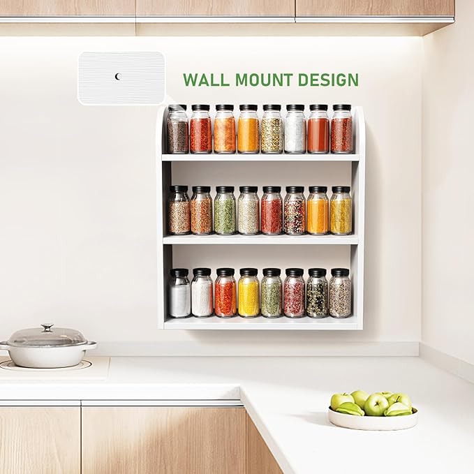 ROMGUAR CRAFT 3 Tier Bamboo Spice Rack, Countertop or Wall Mounting Wood Spice - Image 2