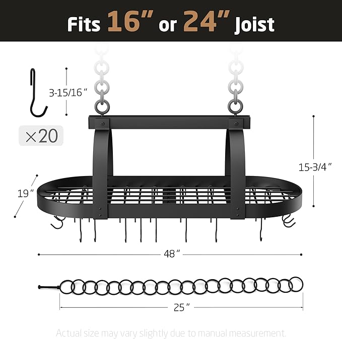 KES 48 Inch Large Hanging Pot Rack, Heavy Duty Oval Pot and Pan Hanging Rack - Image 7