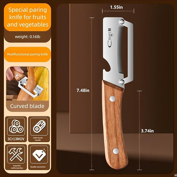 Premium Vegetable Peeler with Wooden Handle and Bottle Opener Stainless Steel - Image 2