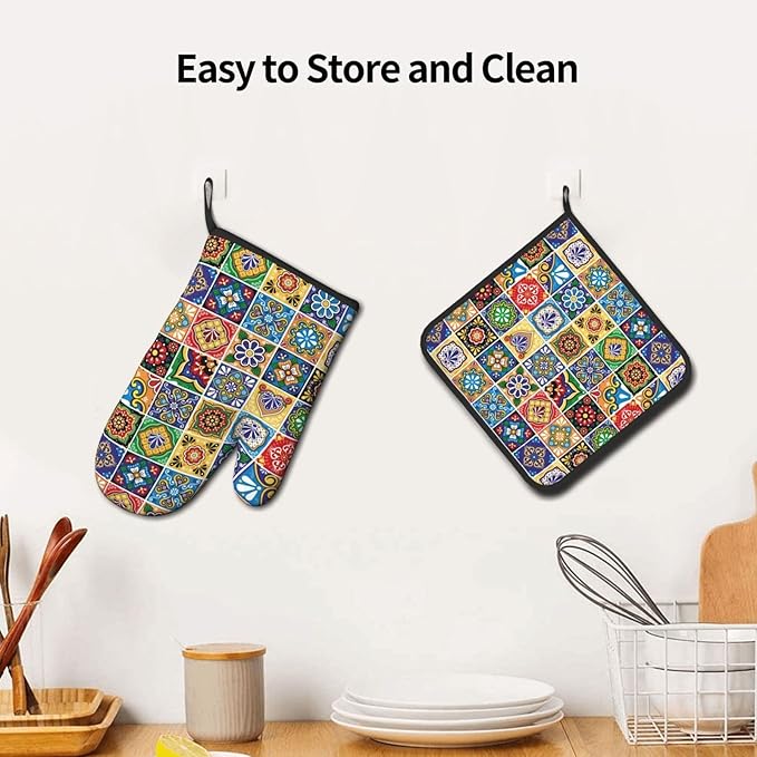 Mexican Talavera Tile Oven Mitts and Pot Holders Sets of 3, Heat Resistant - Image 5