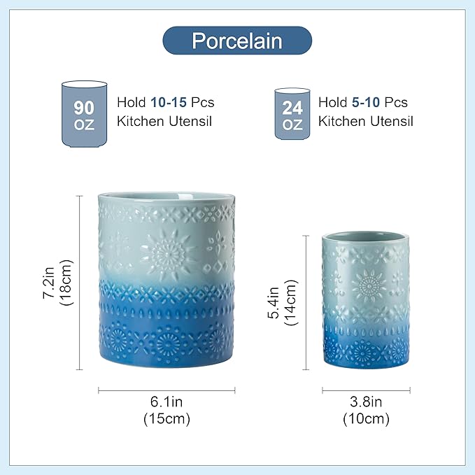 LOVECASA Utensil Holder, 7.2"+5.4" Ceramic Utensil Holder - Image 2
