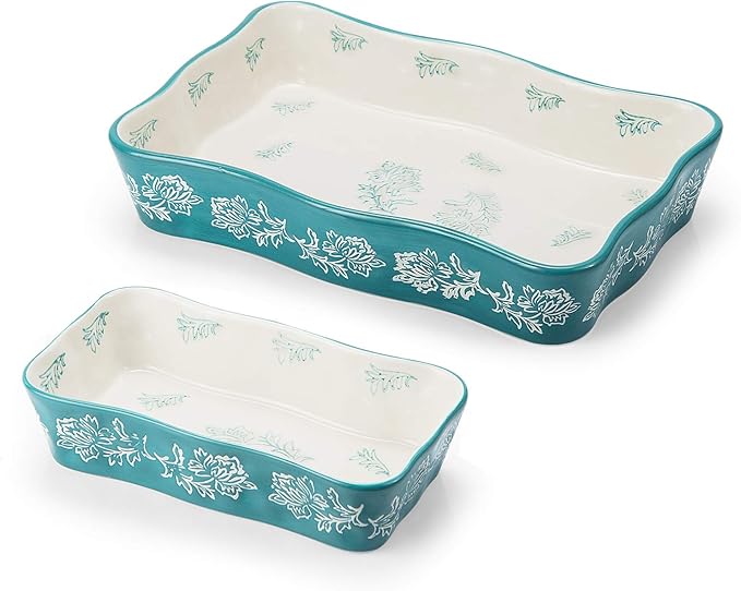 Baking Dish Casserole Dish Ceramic Lasagna Pan 2-Pcs Bakeware Sets Baking by wisenvoy