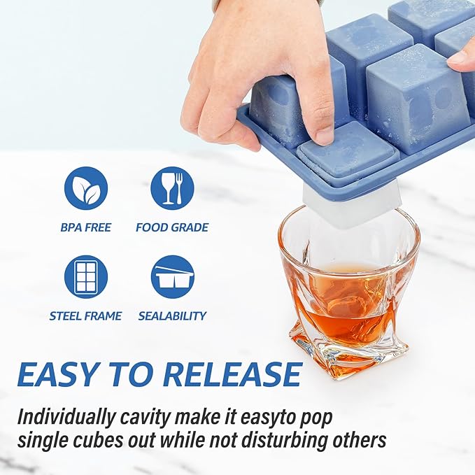 mossime Silicone Ice Cube Tray: 4pack Square Whiskey Large Ice Cube Molds - Image 3