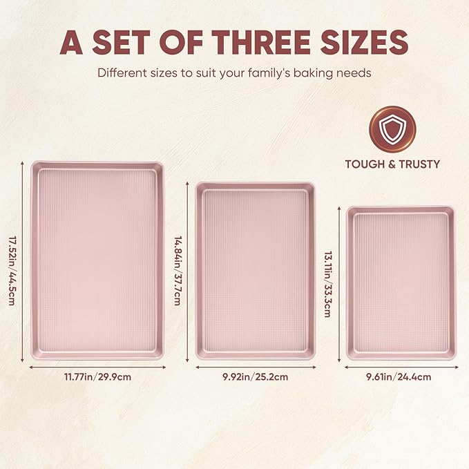 Sakerplus Nonstick Baking Sheet Pan Set of 3, Heavy Duty Cookie Sheets - Image 3