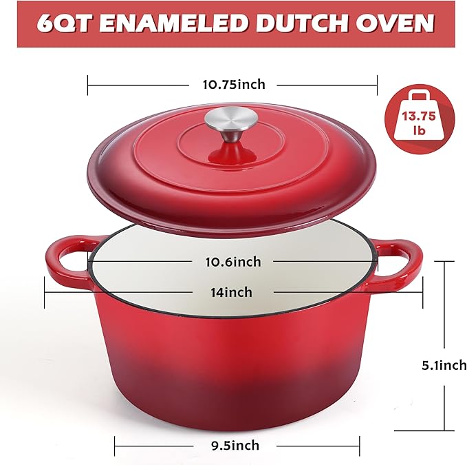 TeamFar Enameled Cast Iron Dutch Oven, 6 Quart Pot - Image 2