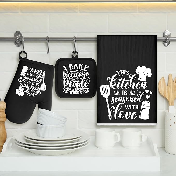 Sratte 6 Pcs Kitchen Decor Accessories Set Farmhouse Towels Pot Holders Oven - Image 3