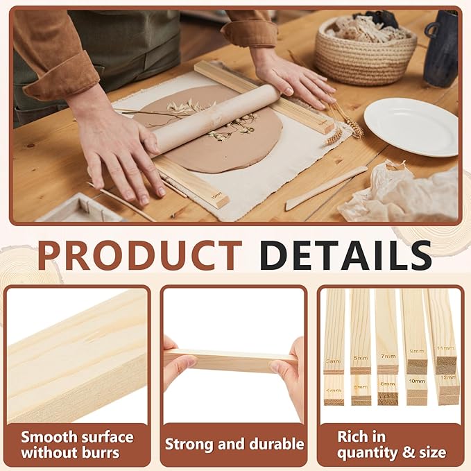 Sasylvia 20 Pcs Pottery Rolling Pin Guides Wood Teaching Rolling Mud Stick - Image 3