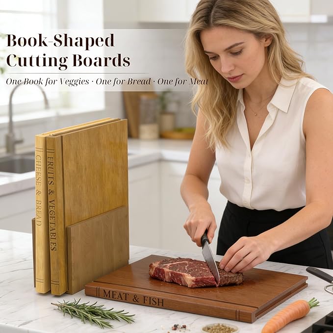 Book Cutting Board Set with Wooden Stand-Wooden Kitchen Cutting Boards That - Image 2