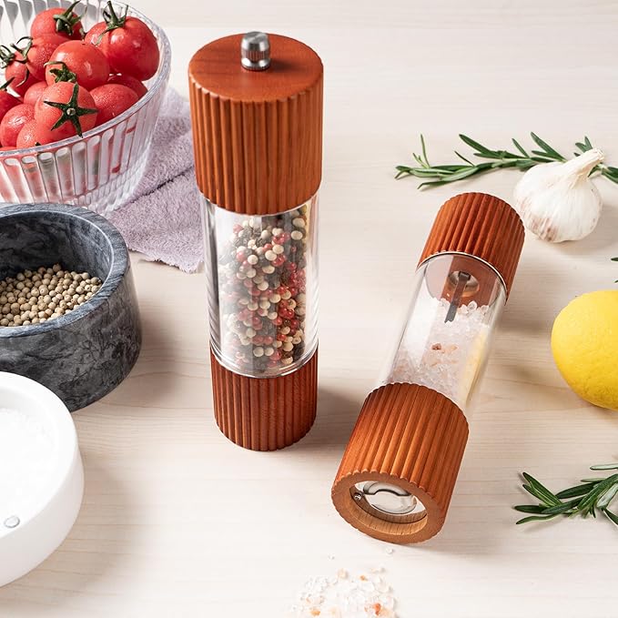 Acacia Wooden Salt and Pepper Grinder Set, 8 Inches Refillable Salt and Pepper - Image 8