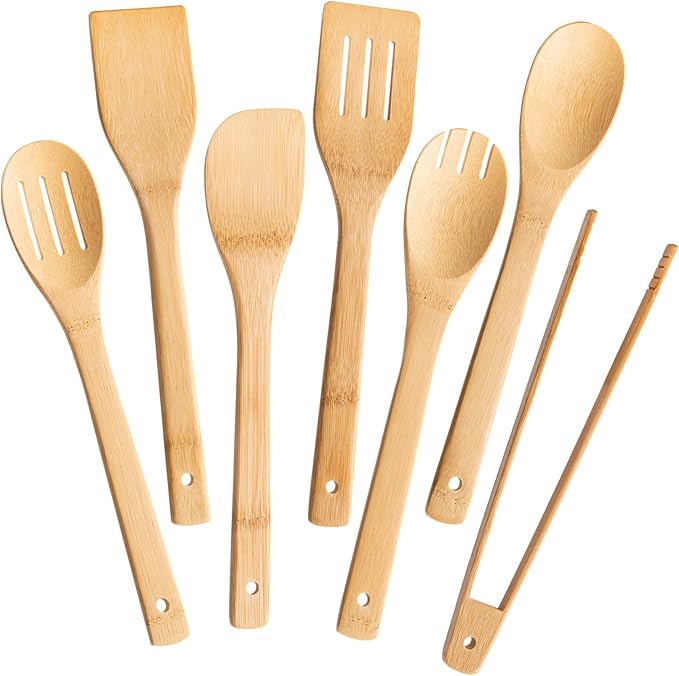 Eisinly Wooden Spoons for Cooking 7-Piece, Kitchen Nonstick Bamboo Cooking by Eisinly