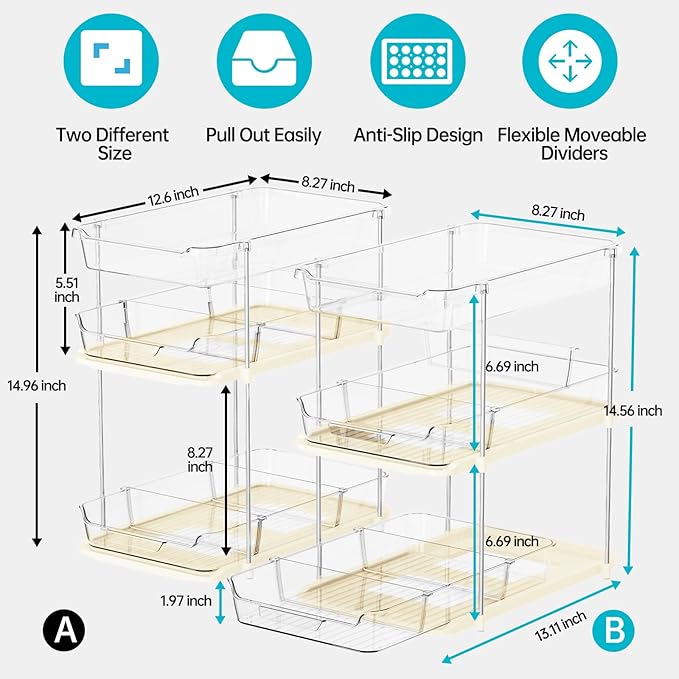 Delamu 2 Pack 3-Tier Bathroom Under Sink Organizers and Storage, Pull Out Clear - Image 2
