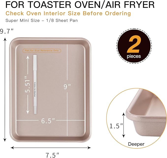 HONGBAKE Toaster Oven Pan Nonstick Set of 2, Premium 1/8 Sheet Pan - Image 3