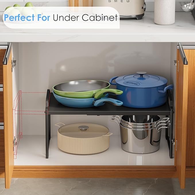 2 Pack 11” Width Expandable Kitchen Cabinet Organizer Shelves, Metal Kitchen - Image 7