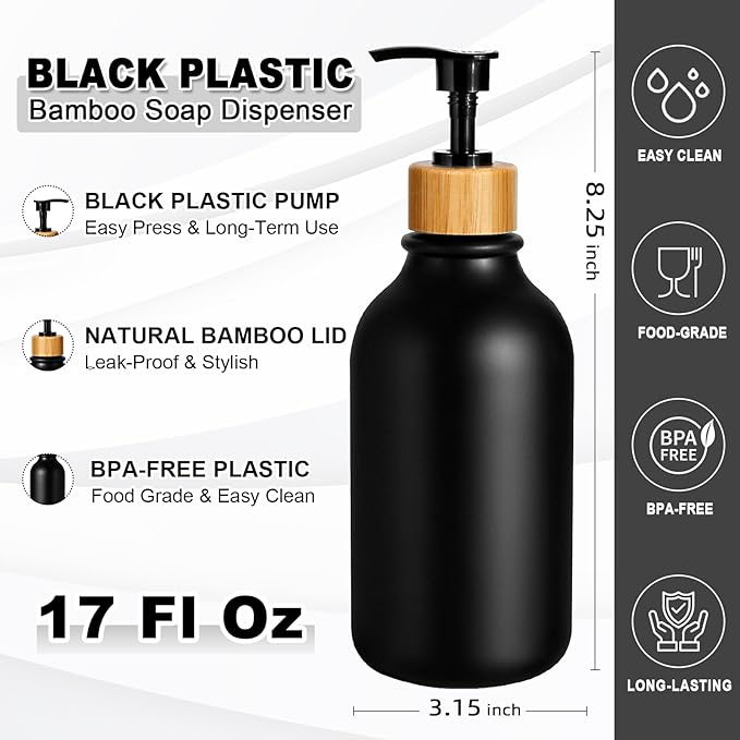 KASUNTING Black Soap Dispenser, 4 Pack Hand Soap Dispenser Bathroom - Image 3