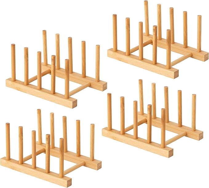 HBlife 4pcs Bamboo Dish Plate Bowl Cup Book Pot Lid Cutting Board Drying Rack by HBlife