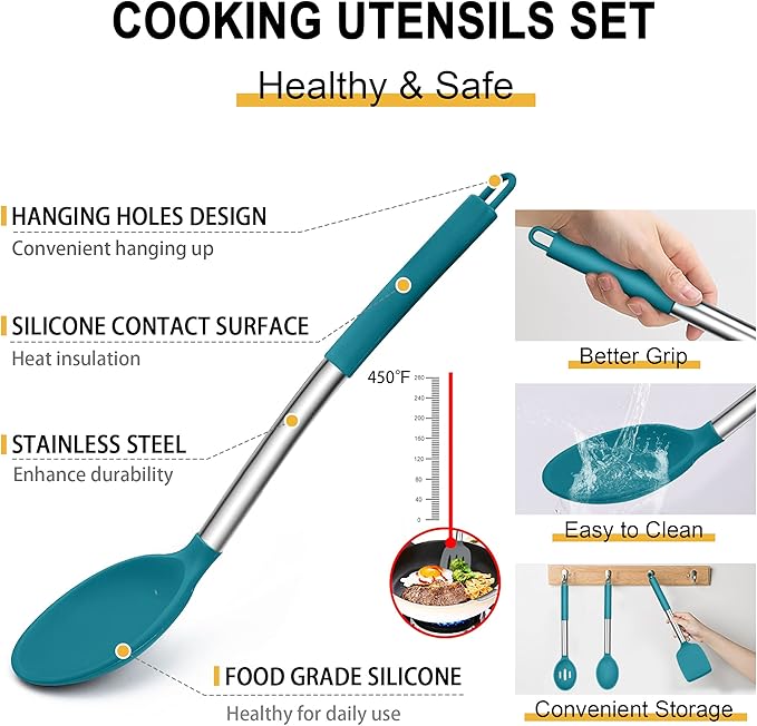 Silicone Cooking Utensils Set, E-far 14-Piece Blue Kitchen Utensils Set - Image 3