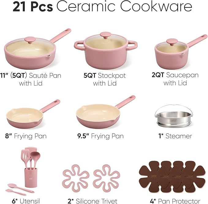 CAROTE 21pcs Cookware Set Nonstick Pots and Pans Set, Ceramic Cookware Set - Image 2