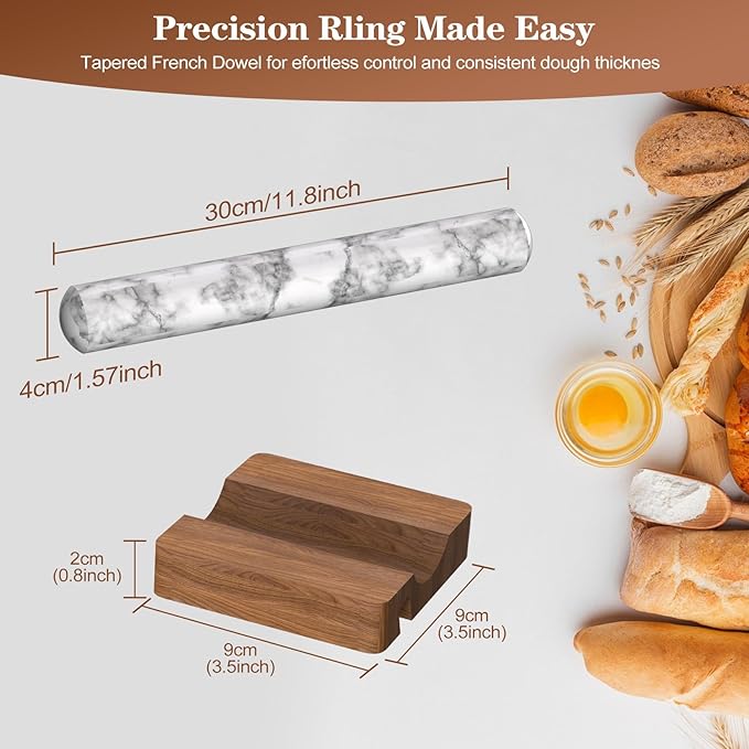 Marble Rolling Pin with Wooden Stand, FiiMan 12 Inch Heavy Rolling Pin - Image 5