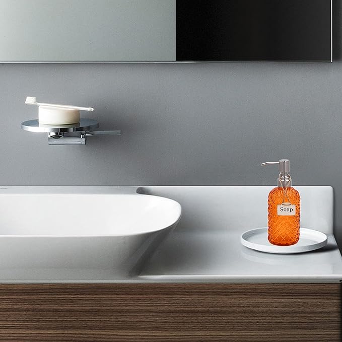 16 oz Diamond Pattern Glass Soap Dispenser, Kitchen and Bathroom Refillable - Image 2