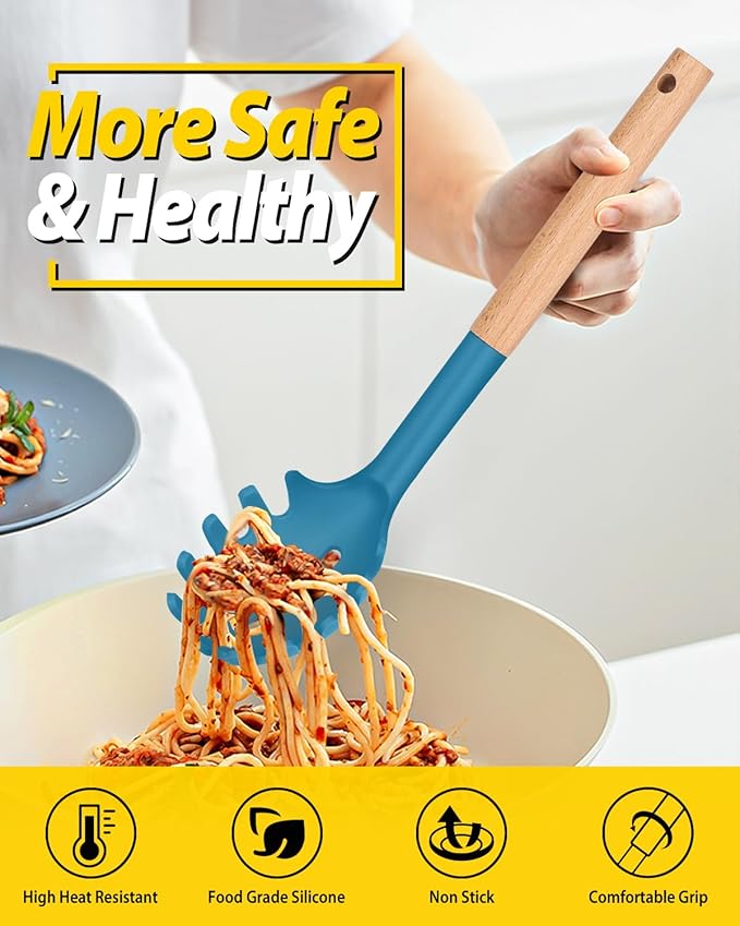 Silicone Pasta Fork and Ladle Spoon Set - Image 3