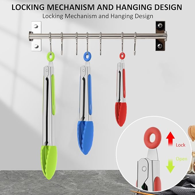 9 Pieces Silicone Tongs for Cooking 7, 12 inches Kitchen Tongs - Image 7