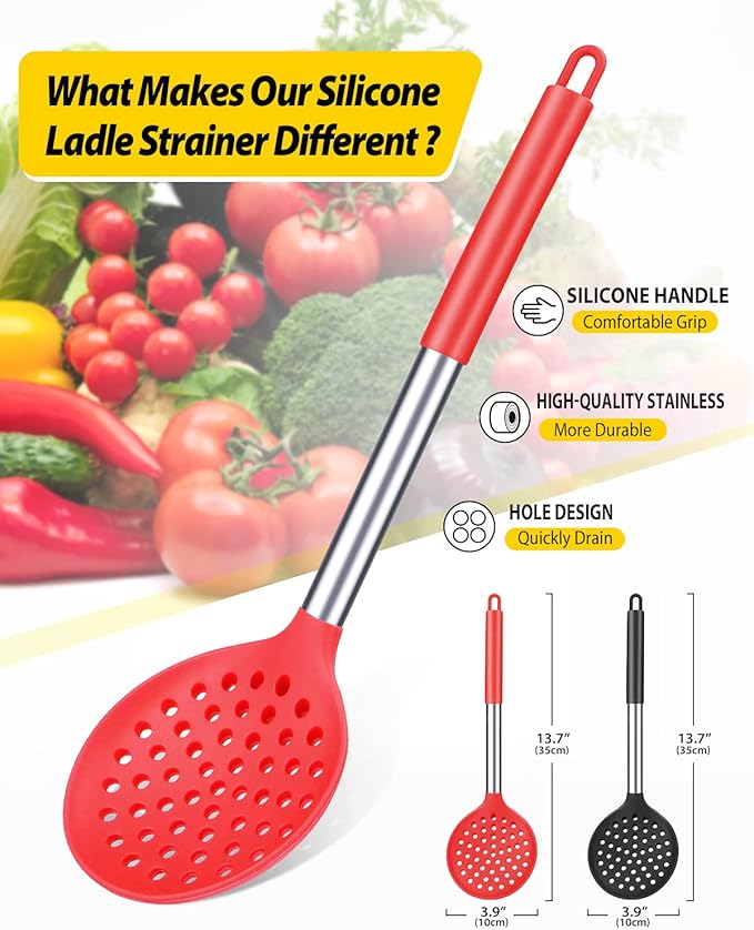 Kitchen Ladle Strainer Set of 2 Large Slotted Spoon - Image 2