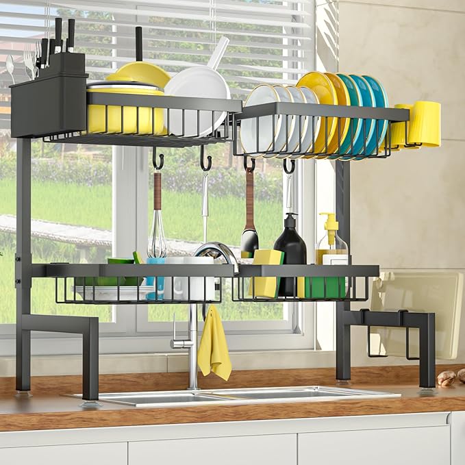 SNSLXH 4 Baskets 2-Tier Over The Sink Dish Drying Rack, 26.57"-35", Large Sink - Image 7