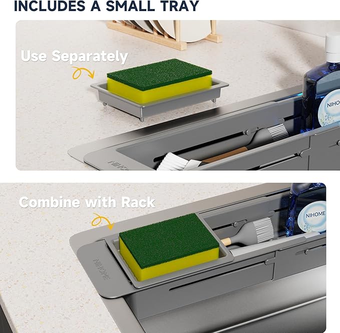 NiHome Extendable Over Sink Kitchen Organizer, Small Telescopic Brush Storage - Image 3