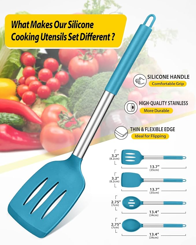 Pack of 4 Silicone Cooking Utensils Set, Non Stick Large Solid Spatulas - Image 2
