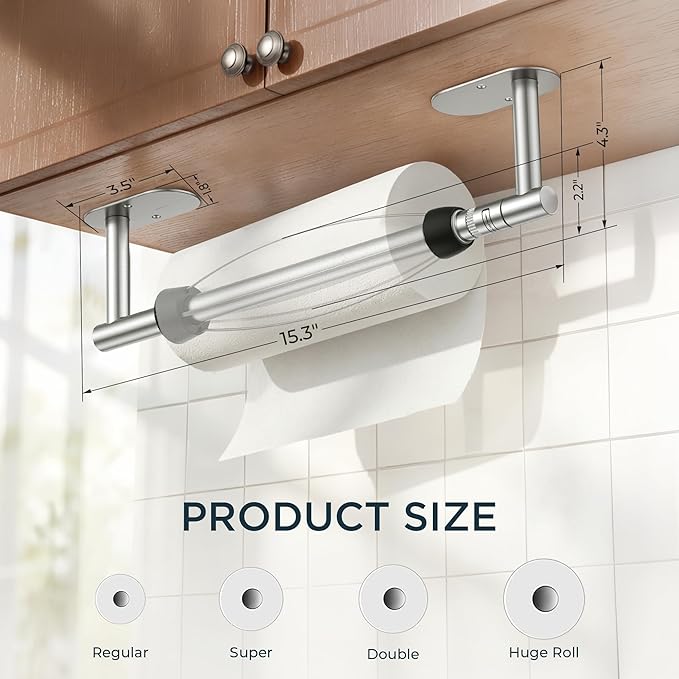 FORIOUS Paper Towel Holder Under Cabinet, One Hand Operable - Image 3