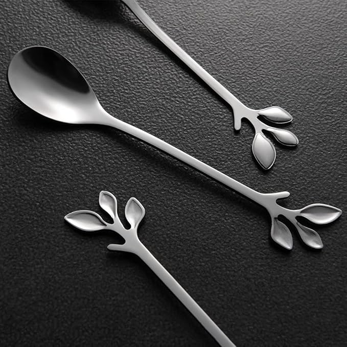 AnSaw Elegant Silver Leaf Coffee Spoons - Image 5