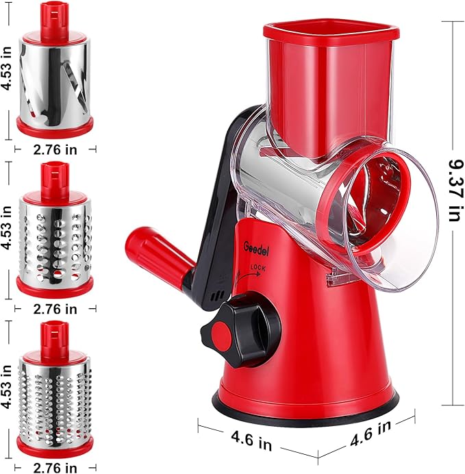 Geedel Rotary Cheese Grater, Kitchen Mandoline Vegetable Slicer - Image 9