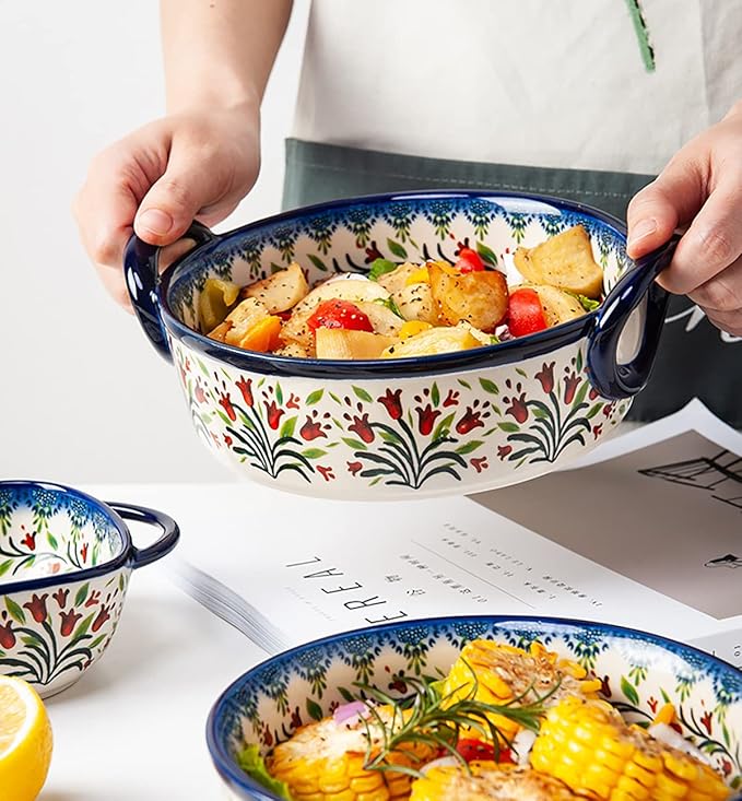Vintage Style Tulip Flower Pattern Ceramic Bakeware Casserole Dish Baking Pan - Image 6
