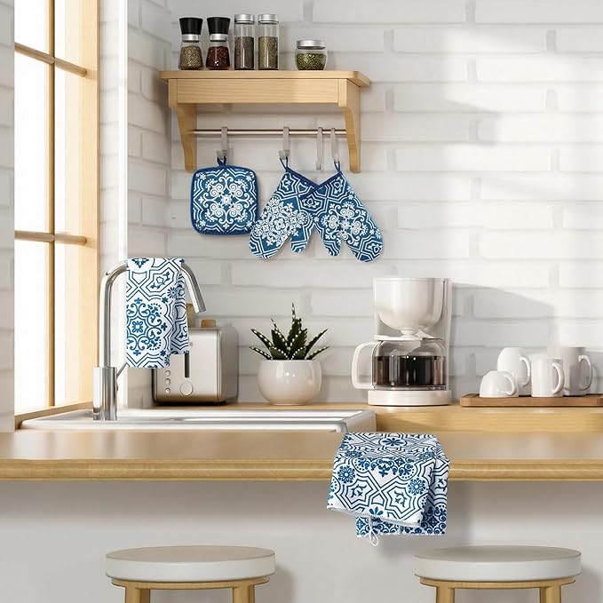 Jingmore 6 Pcs Kitchen Decor Set Accessory Farmhouse Kitchen Towels Pot Holders - Image 6